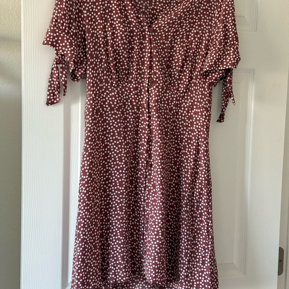 Express Burgundy Polka Dot Midi Dress